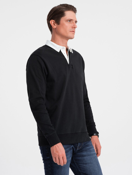 Ombre Clothing Černá pánská mikina s límečkem Ombre Clothing
