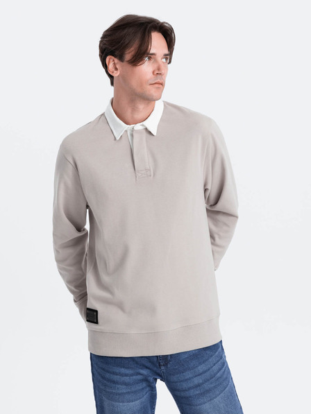 Ombre Clothing Světle šedá pánská mikina s límečkem Ombre Clothing