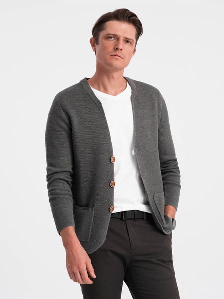 Ombre Clothing Šedý pánský kardigan s kapsami Ombre Clothing