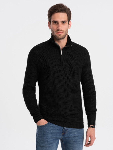 Ombre Clothing Černý pánský svetr s límcem Ombre Clothing