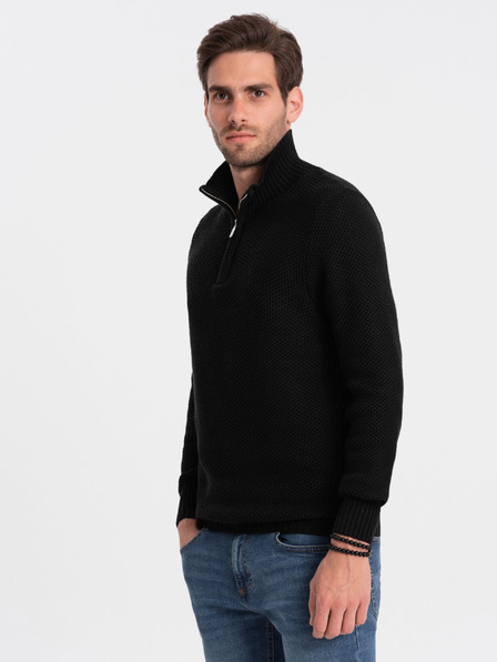 Ombre Clothing Černý pánský svetr s límcem Ombre Clothing