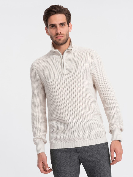 Ombre Clothing Krémový pánský svetr s límcem Ombre Clothing