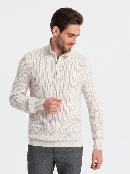 Ombre Clothing Krémový pánský svetr s límcem Ombre Clothing