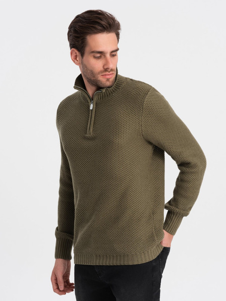 Ombre Clothing Khaki pánský svetr s límcem Ombre Clothing