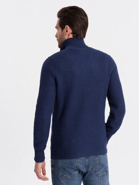 Ombre Clothing Tmavě modrý pánský svetr s límcem Ombre Clothing