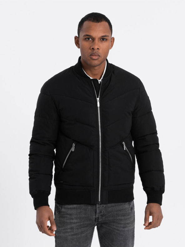 Ombre Clothing Černý pánský prošívaný bomber Ombre Clothing