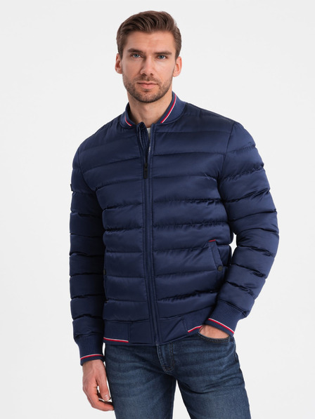 Ombre Clothing Tmavě modrý pánský prošívaný bomber Ombre Clothing