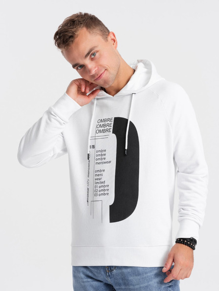 Ombre Clothing Bílá pánská mikina s potiskem Ombre Clothing