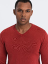 Ombre Clothing Červený pánský basic svetr s véčkovým výstřihem Ombre Clothing