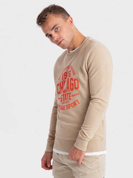 Ombre Clothing Béžová pánská mikina s potiskem Ombre Clothing