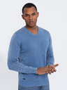 Ombre Clothing Modrý pánský basic svetr s véčkovým výstřihem Ombre Clothing