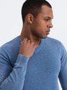Ombre Clothing Modrý pánský basic svetr s véčkovým výstřihem Ombre Clothing