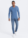 Ombre Clothing Modrý pánský basic svetr s véčkovým výstřihem Ombre Clothing