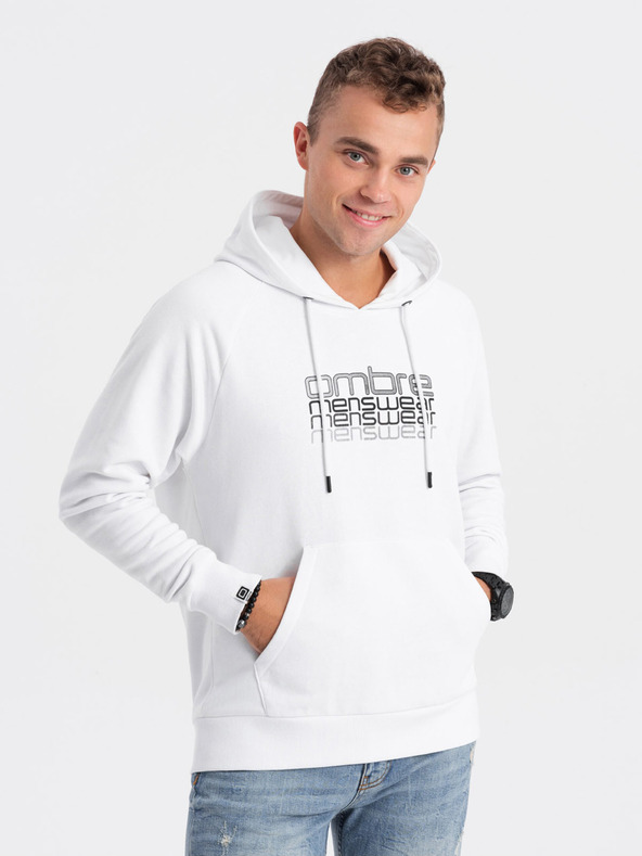 Ombre Clothing Bílá pánská mikina s kapucí Ombre Clothing