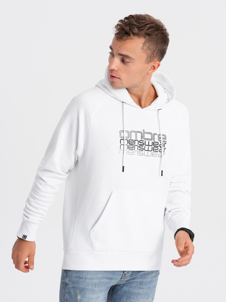 Ombre Clothing Bílá pánská mikina s kapucí Ombre Clothing