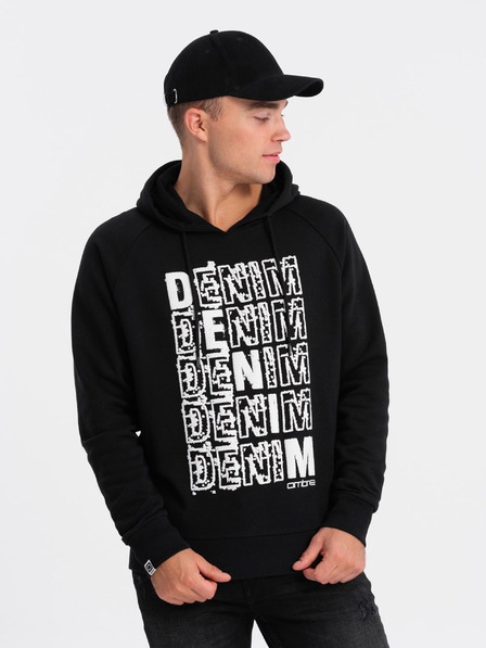 Ombre Clothing Bílo-černá pánská mikina s kapucí a potiskem Ombre Clothing