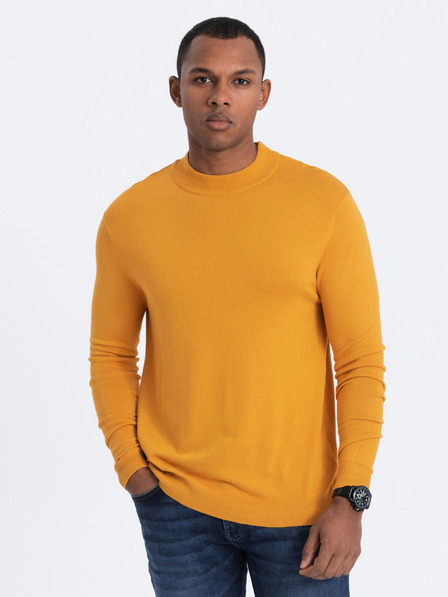 Ombre Clothing Hořčicový pánský basic svetr se stojáčkem Ombre Clothing