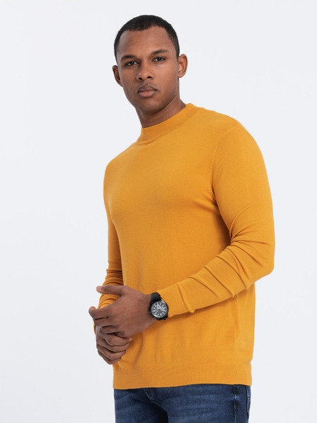 Ombre Clothing Hořčicový pánský basic svetr se stojáčkem Ombre Clothing
