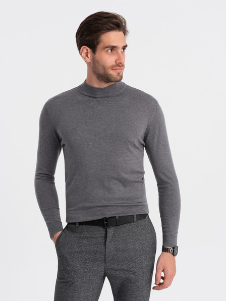 Ombre Clothing Šedý pánský basic svetr se stojáčkem Ombre Clothing