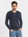 Ombre Clothing Tmavě modrý pánský basic svetr s véčkovým výstřihem Ombre Clothing