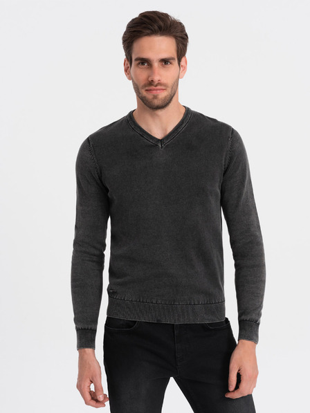 Ombre Clothing Černý pánský basic svetr s véčkovým výstřihem Ombre Clothing