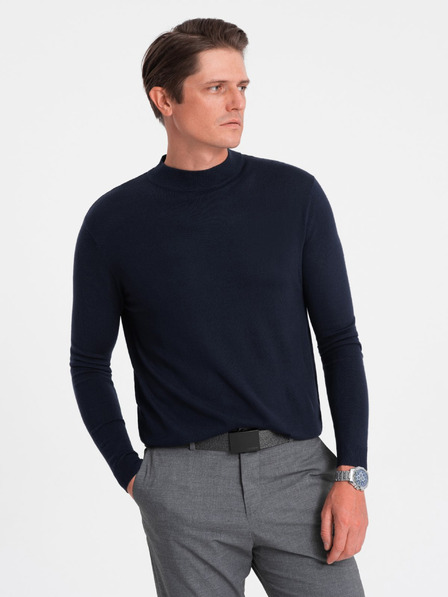 Ombre Clothing Tmavě modrý pánský basic svetr se stojáčkem Ombre Clothing