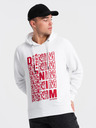 Ombre Clothing Červeno-bílá pánská mikina s kapucí a potiskem Ombre Clothing