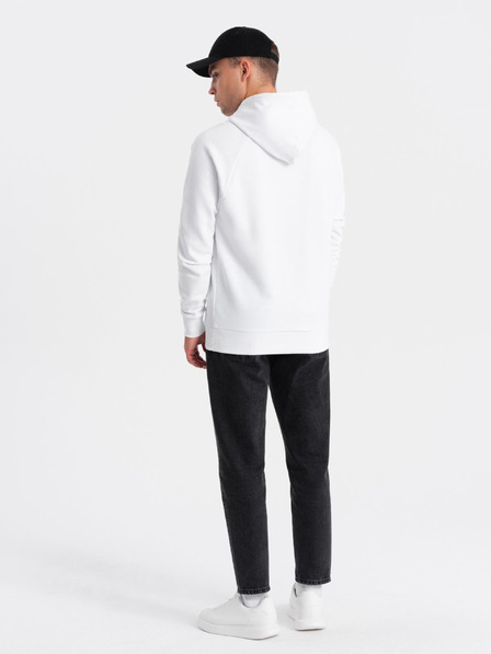 Ombre Clothing Červeno-bílá pánská mikina s kapucí a potiskem Ombre Clothing