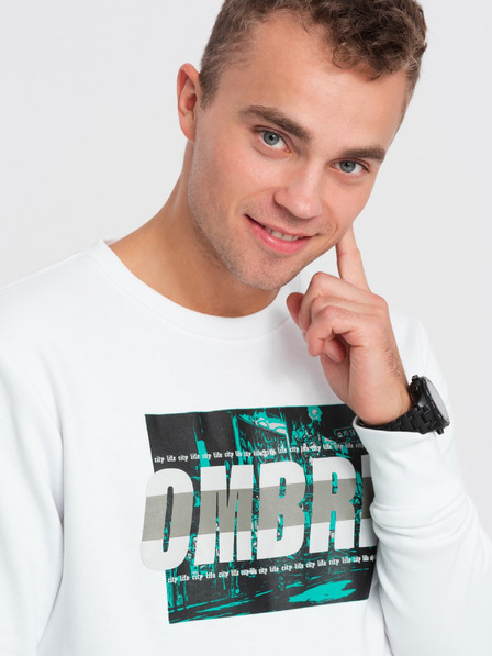 Ombre Clothing Bílá pánská mikina s potiskem Ombre Clothing