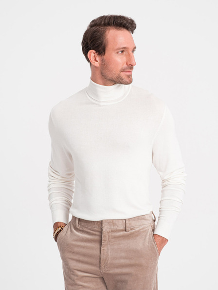 Ombre Clothing Krémový pánský basic svetr s rolákem Ombre Clothing