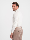 Ombre Clothing Krémový pánský basic svetr s rolákem Ombre Clothing