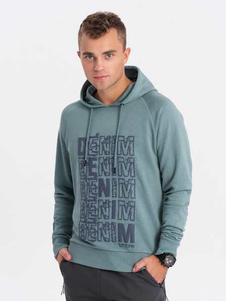 Ombre Clothing Modrá pánská mikina s kapucí a potiskem Ombre Clothing
