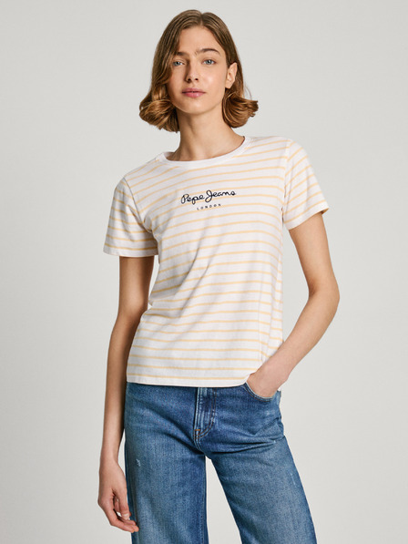 Pepe Jeans Žluto-bílé dámské pruhované tričko Pepe Jeans