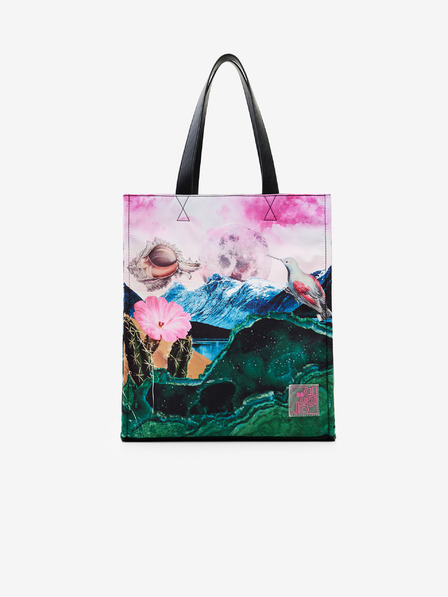 Desigual Zeleno-růžový dámský vzorovaný shopper Desigual Paisaje Surreal