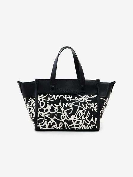 Desigual Krémovo-černá dámská vzorovaná kabelka Desigual Lettering Guimar Mini