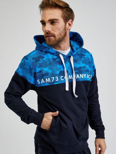 Sam 73 Modrá pánská mikina s kapucí SAM73 Akvamarin
