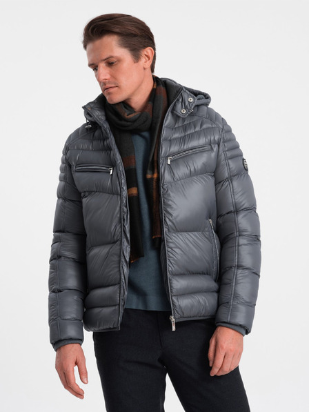 Ombre Clothing Šedá pánská prošívaná zimní bunda Ombre Clothing