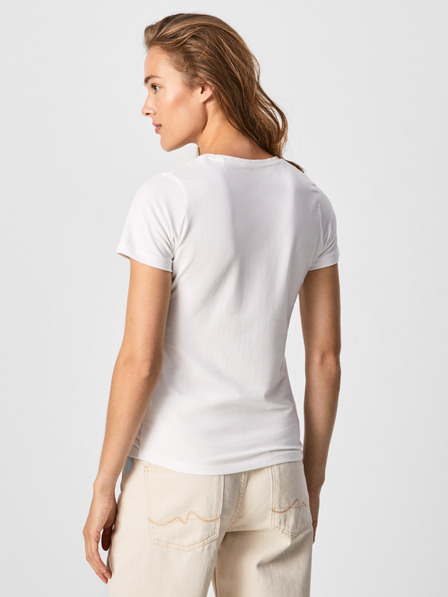 Pepe Jeans Bílé dámské tričko s ozdobnými kamínky Pepe Jeans Beatrice