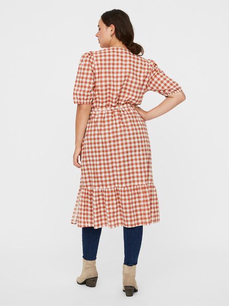 Vero Moda Curve Hnědé kostkované zavinovací šaty VERO MODA CURVE Tamitta