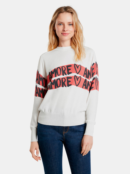 Desigual Bílý dámský svetr s nápisy Desigual Amore Amore