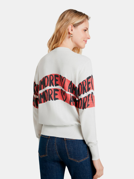 Desigual Bílý dámský svetr s nápisy Desigual Amore Amore