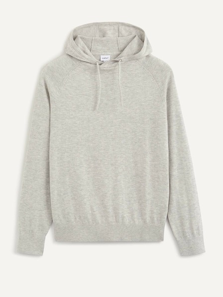Celio Světle šedá pánská basic mikina s kapucí Celio
