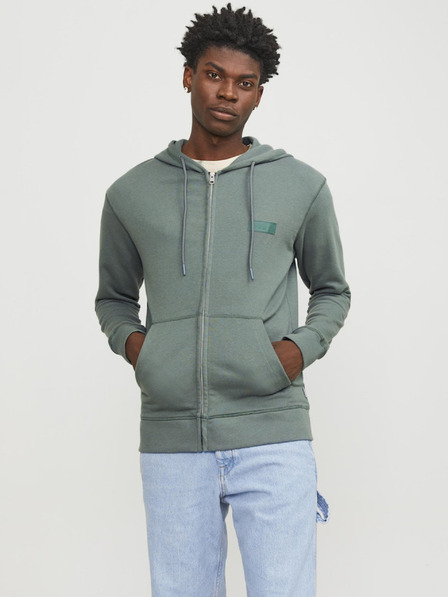 Jack & Jones Zelená pánská mikina na zip s kapucí Jack & Jones Faded