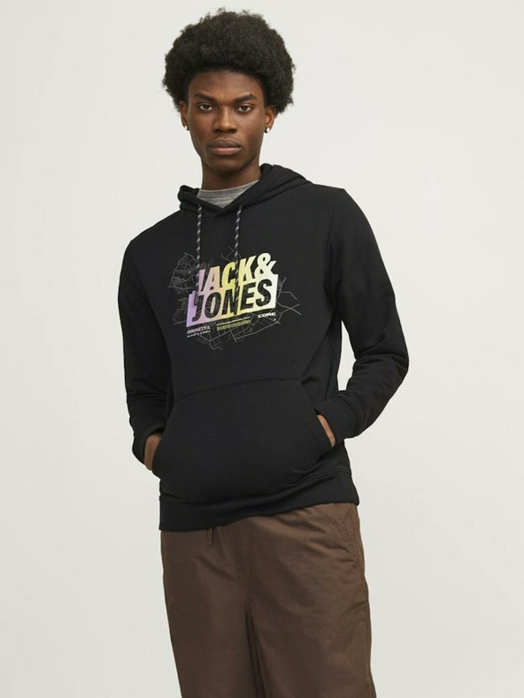 Jack & Jones Černá pánská mikina s kapucí Jack & Jones Map