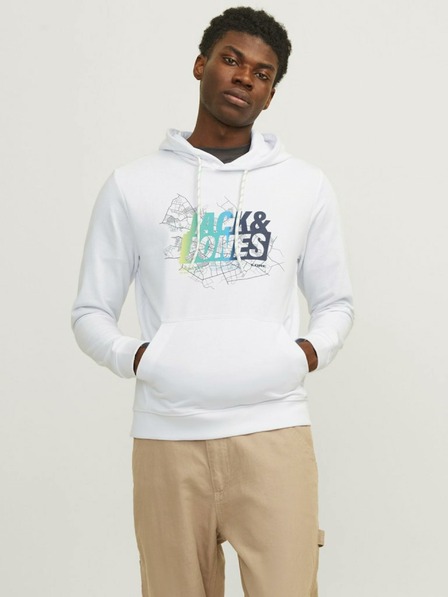 Jack & Jones Bílá pánská mikina s kapucí Jack & Jones Map