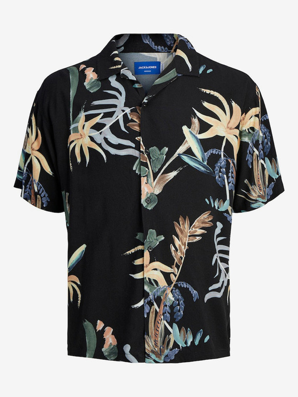 Jack & Jones Černá pánská vzorovaná košile s krátkým rukávem Jack & Jones Luke