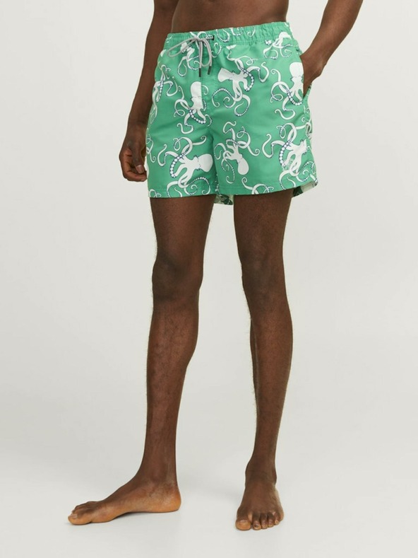 Jack & Jones Zelené pánské vzorované plavky Jack & Jones Fiji