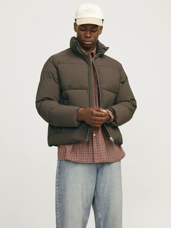 Jack & Jones Tmavě hnědá pánská prošívaná bunda Jack & Jones Frederiks
