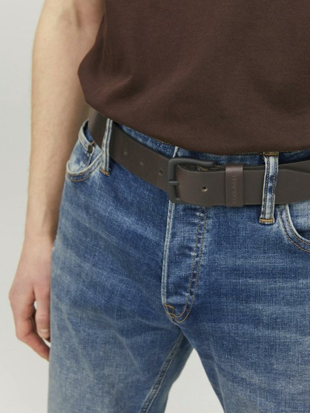 Jack & Jones Tmavě hnědý pánský kožený pásek Jack & Jones Roma