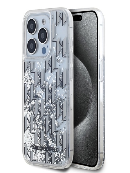 Karl Lagerfeld Liquid Glitter Monogram Gradient Zadní Kryt pro iPhone 15 Pro White Karl Lagerfeld